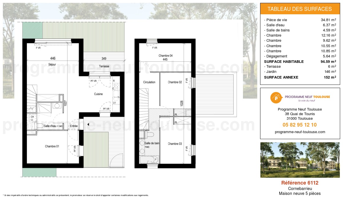 Plan pour un Maison neuve de  94.6m² à
					Cornebarrieu