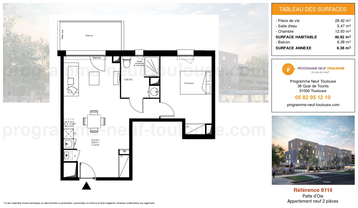 Plan pour un Appartement neuf de  46.82m² à
					Patte d'Oie