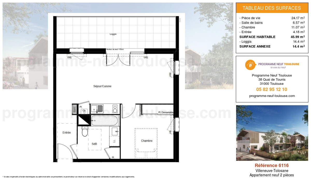 Plan pour un Appartement neuf de  46m² à
					Villeneuve-Tolosane