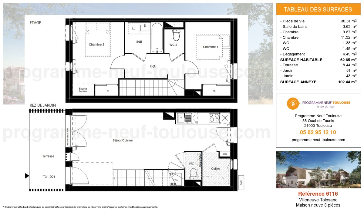 Plan pour un Maison neuve de  62.65m² à
					Villeneuve-Tolosane