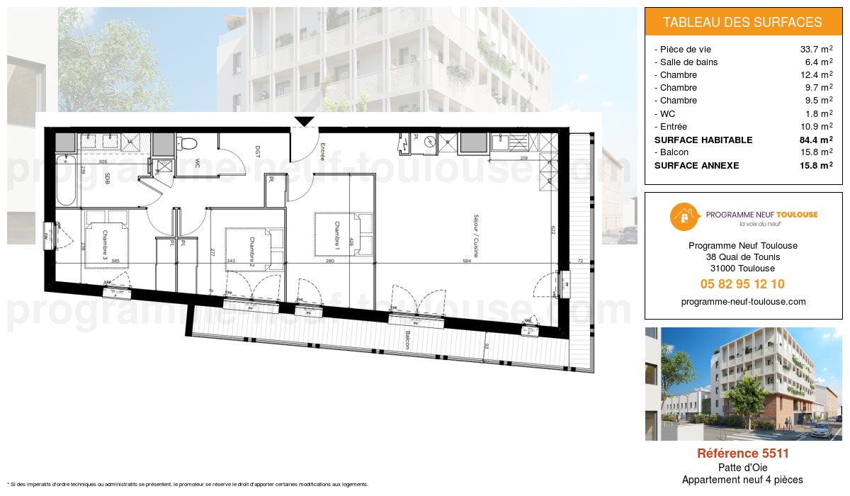 Plan pour un Appartement neuf de  84.4m² à
					Patte d'Oie