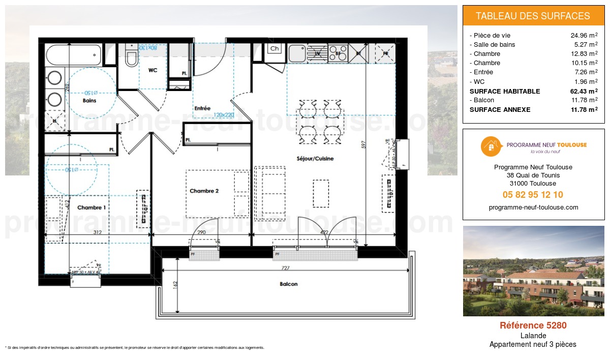 Plan pour un Appartement neuf de  62.43m² à
					Lalande