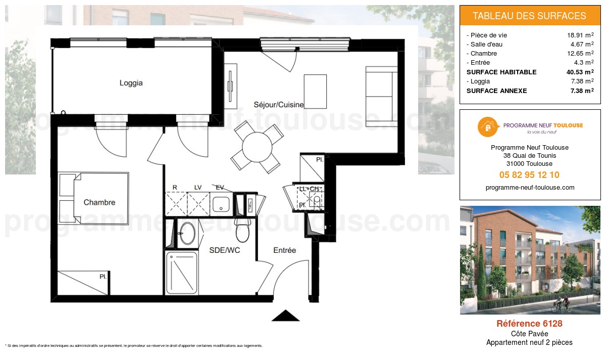 Plan pour un Appartement neuf de  40.53m² à
					Côte Pavée