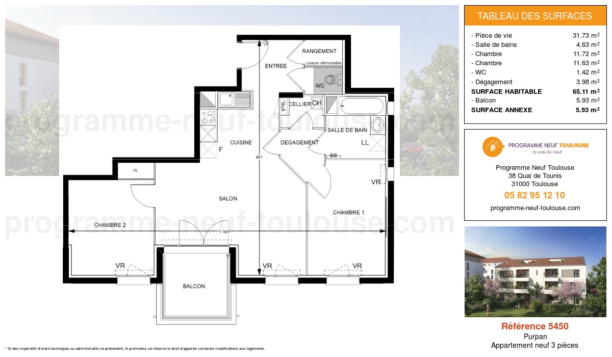 Plan pour un Appartement neuf de  65.11m² à
					Purpan