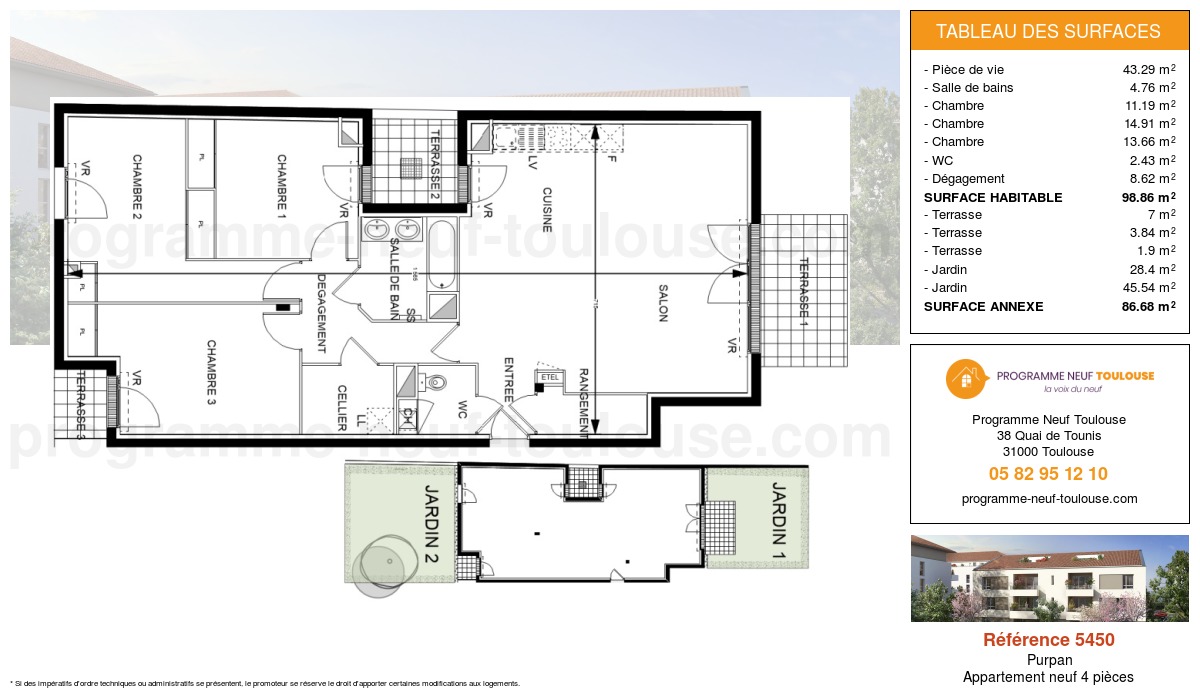 Plan pour un Appartement neuf de  98.86m² à
					Purpan