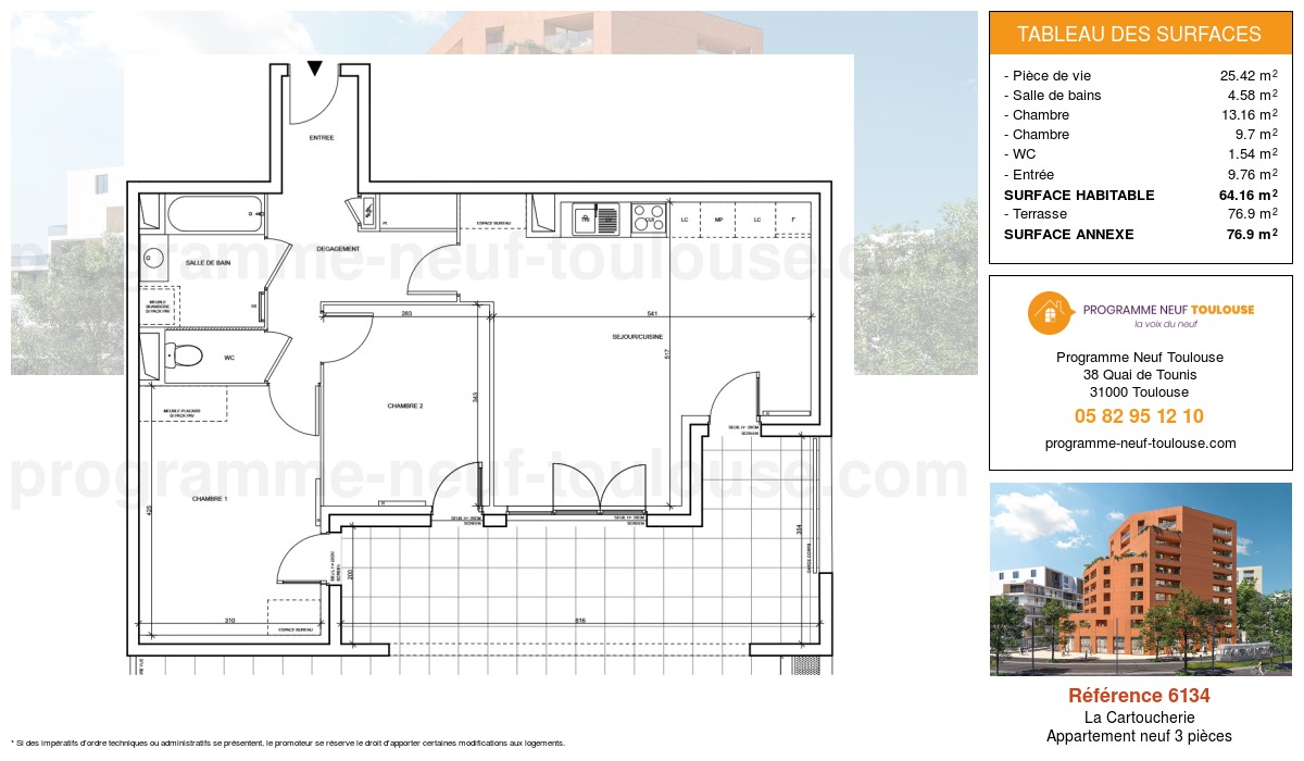 Plan pour un Appartement neuf de  64.16m² à
					La Cartoucherie
