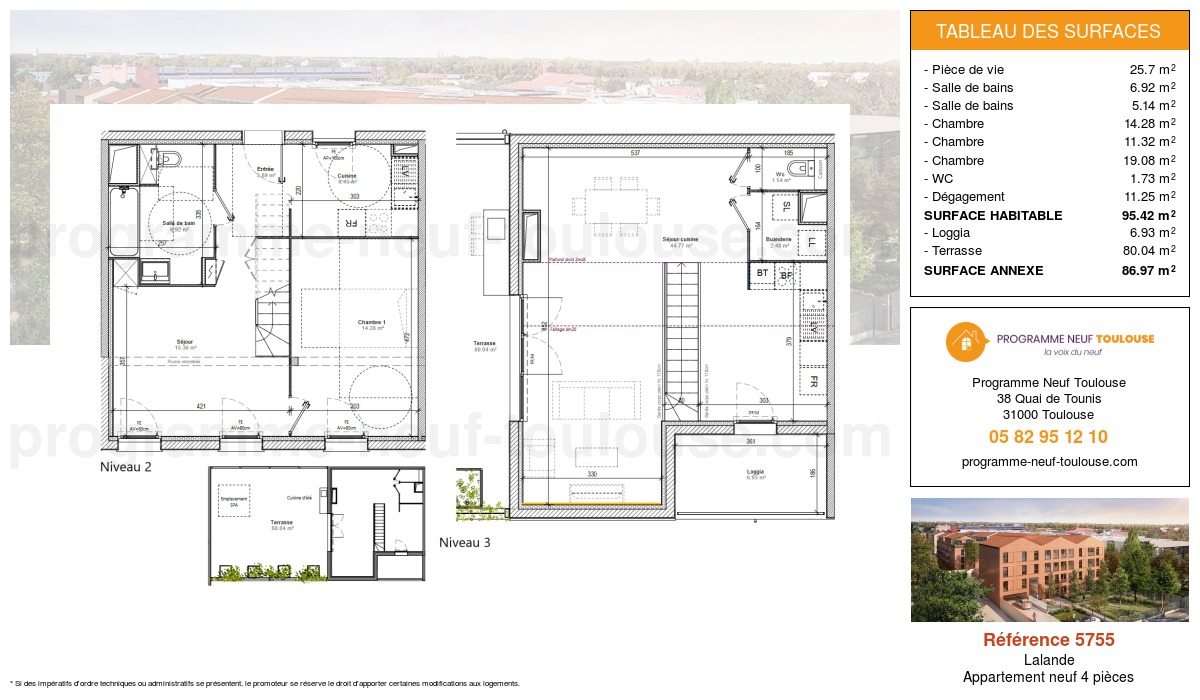 Plan pour un Appartement neuf de  95.42m² à
					Lalande