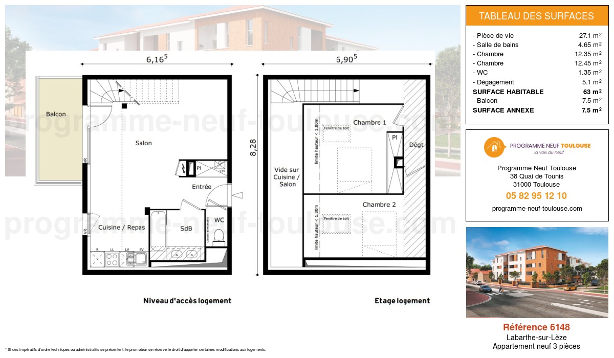 Plan pour un Appartement neuf de  68.9m² à
					Labarthe-sur-Lèze