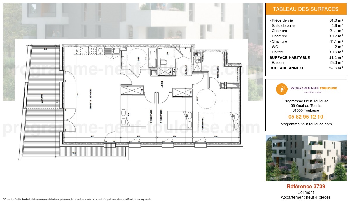 Plan pour un Appartement neuf de  91.4m² à
					Jolimont
