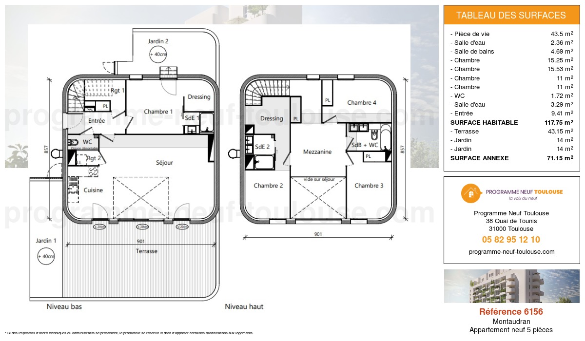 Plan pour un Appartement neuf de  134m² à
					Montaudran