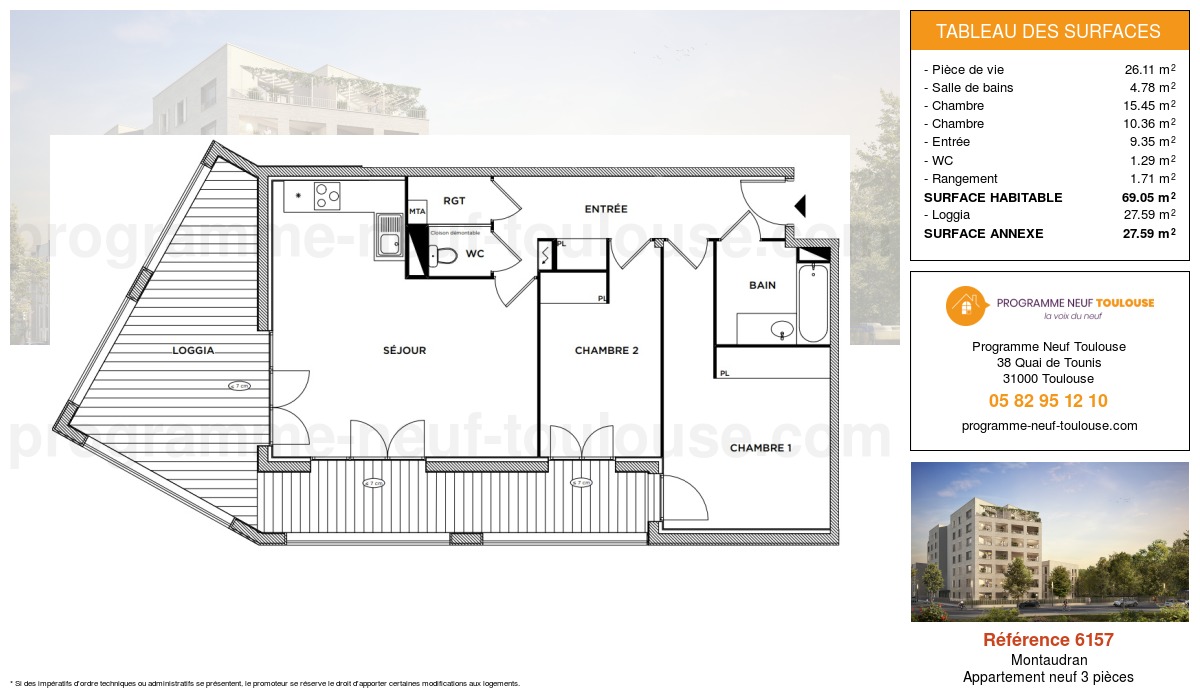 Plan pour un Appartement neuf de  69.05m² à
					Montaudran
