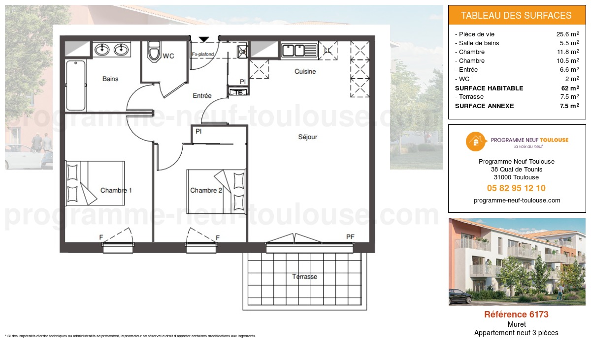 Plan pour un Appartement neuf de  62m² à
					Muret