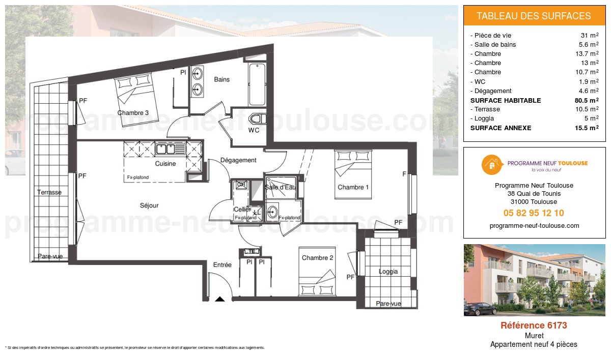 Plan pour un Appartement neuf de  80.5m² à
					Muret