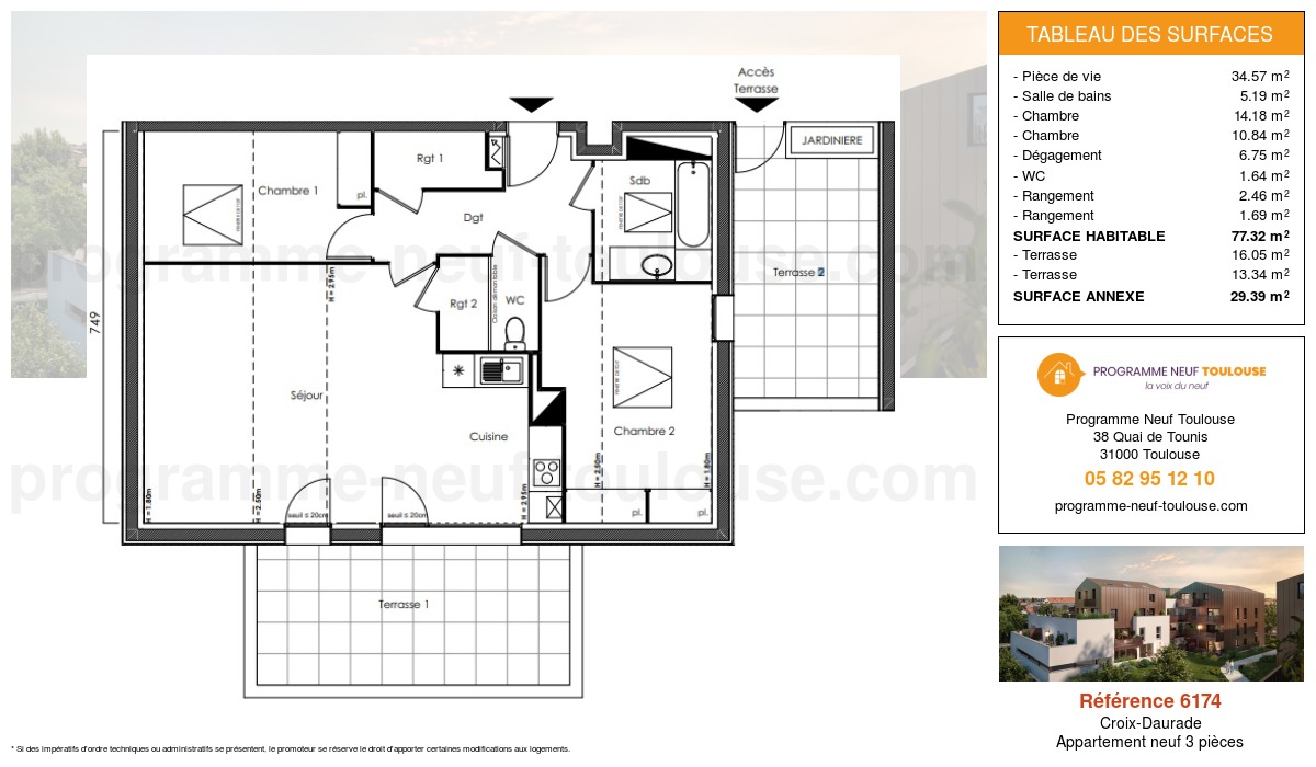Plan pour un Appartement neuf de  77.32m² à
					Croix-Daurade