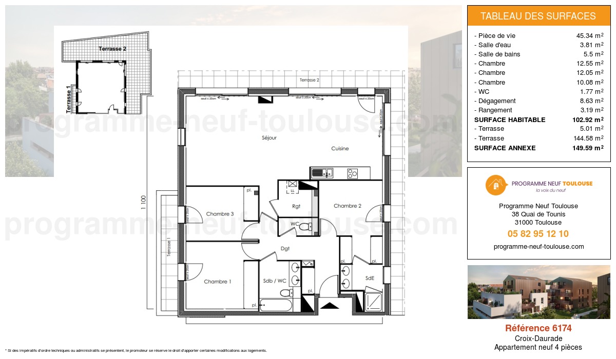 Plan pour un Appartement neuf de  102.92m² à
					Croix-Daurade