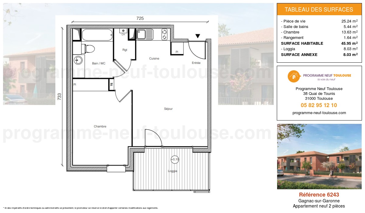 Plan pour un Appartement neuf de  45.95m² à
					Gagnac-sur-Garonne