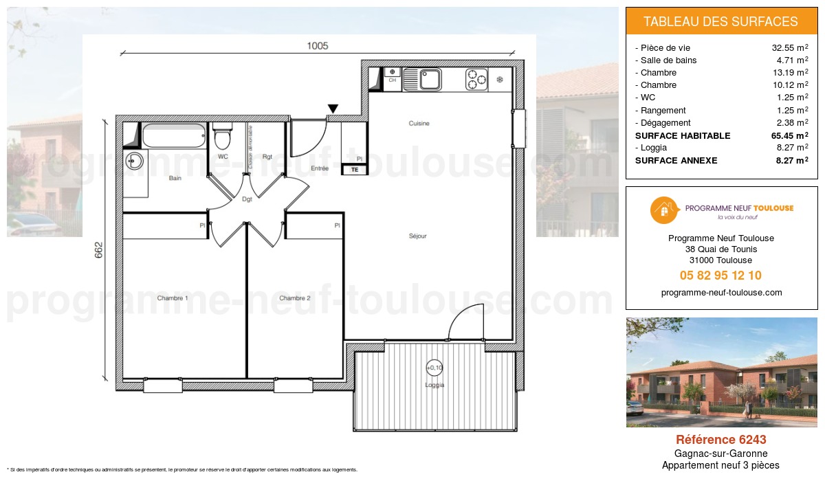 Plan pour un Appartement neuf de  65.45m² à
					Gagnac-sur-Garonne