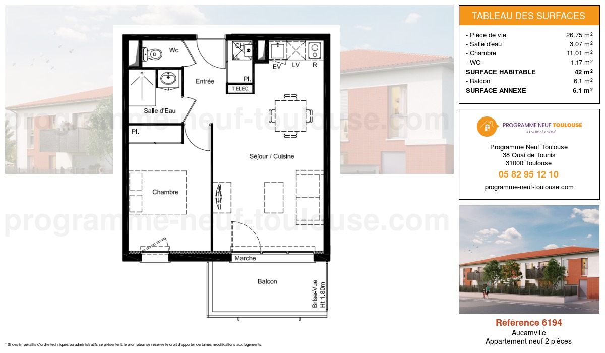 Plan pour un Appartement neuf de  42m² à
					Aucamville