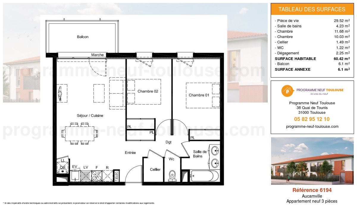 Plan pour un Appartement neuf de  60.42m² à
					Aucamville