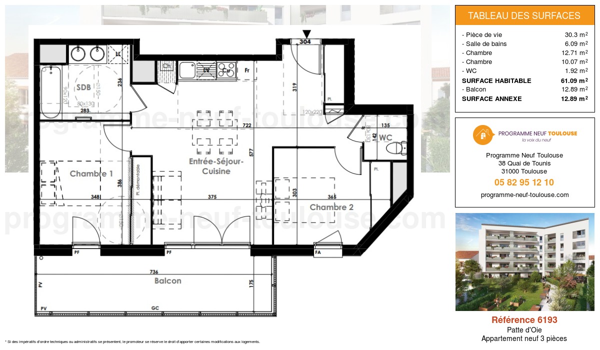 Plan pour un Appartement neuf de  61.09m² à
					Patte d'Oie