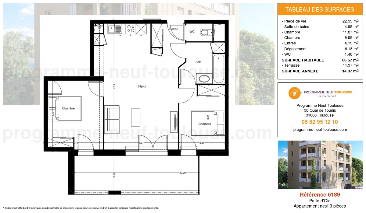 Plan pour un Appartement neuf de  66.57m² à
					Patte d'Oie
