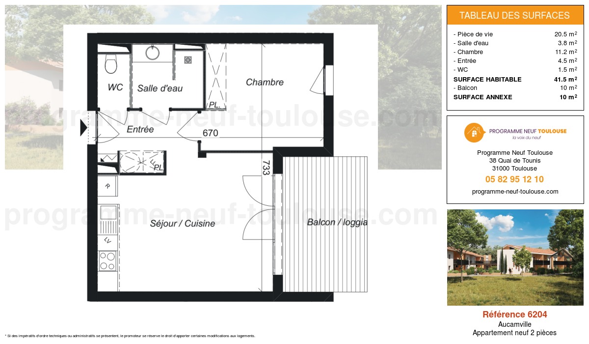 Plan pour un Appartement neuf de  41.5m² à
					Aucamville