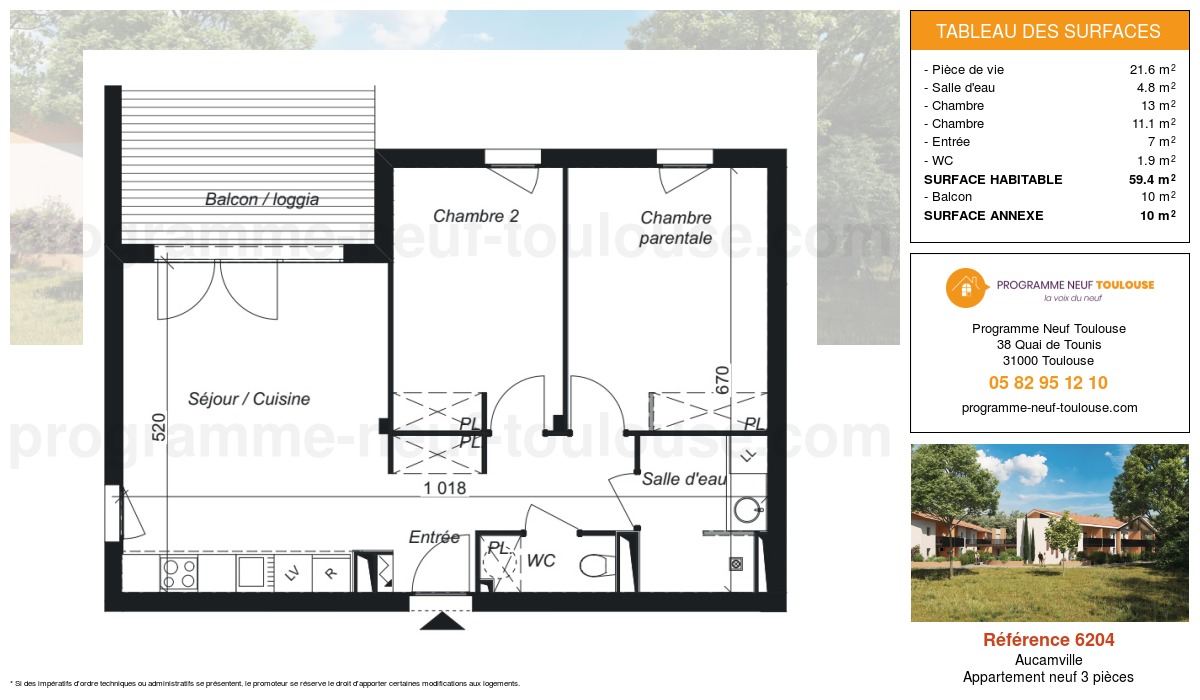 Plan pour un Appartement neuf de  59.4m² à
					Aucamville
