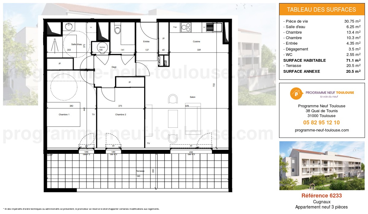 Plan pour un Appartement neuf de  71.1m² à
					Cugnaux