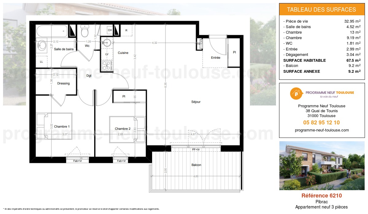 Plan pour un Appartement neuf de  67.5m² à
					Pibrac