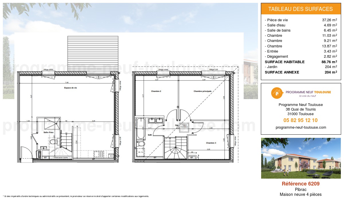 Plan pour un Maison neuve de  88.76m² à
					Pibrac