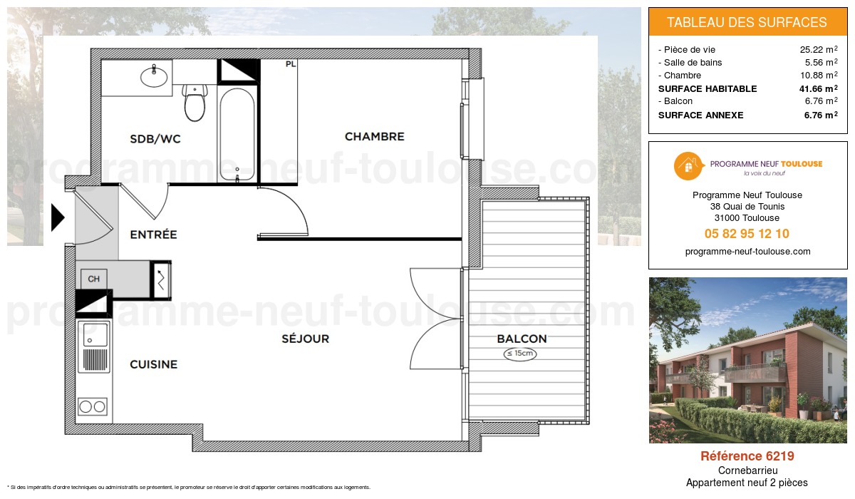 Plan pour un Appartement neuf de  41.63m² à
					Cornebarrieu