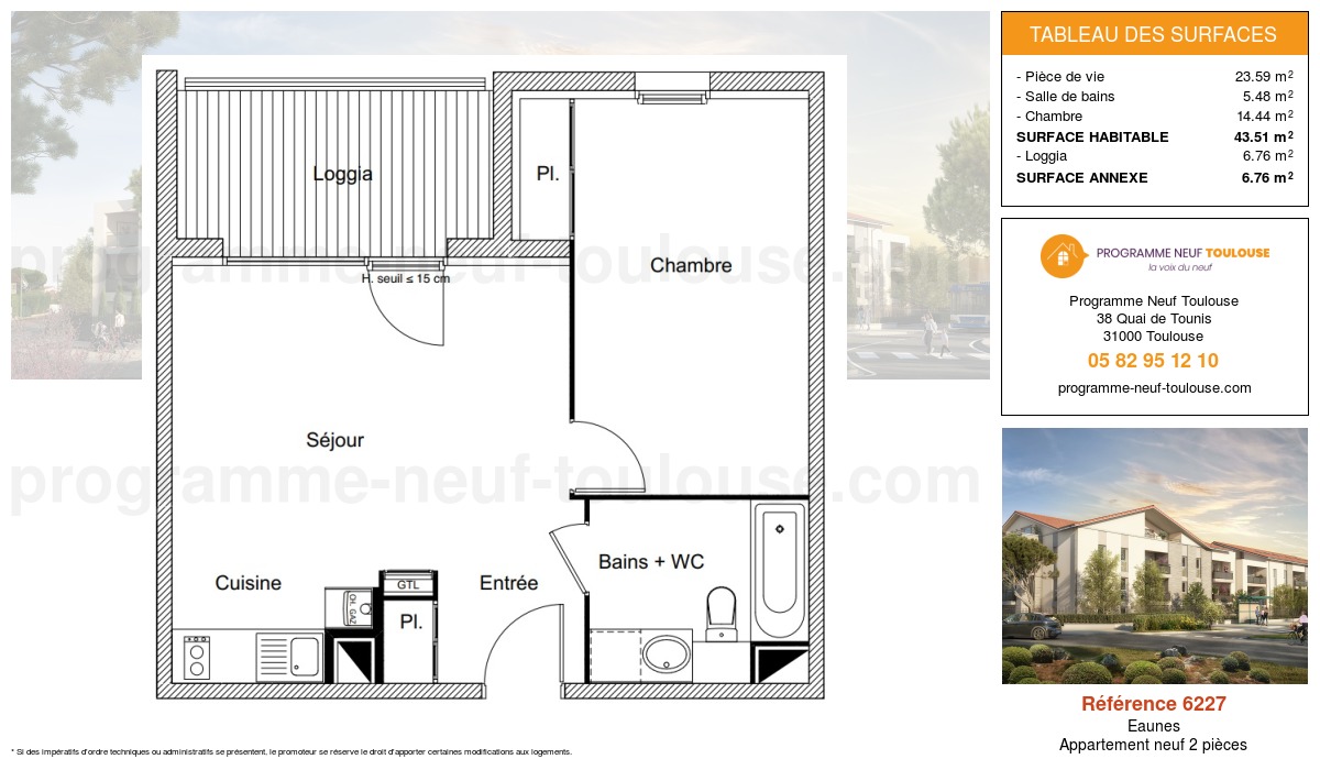 Plan pour un Appartement neuf de  43.51m² à
					Eaunes