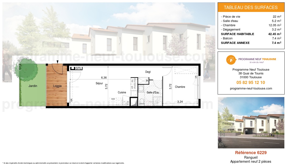 Plan pour un Appartement neuf de  42.45m² à
					Rangueil