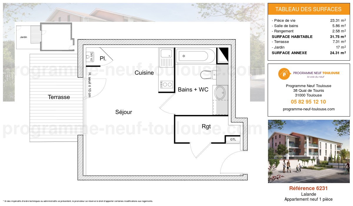 Plan pour un Appartement neuf de  31.75m² à
					Lalande