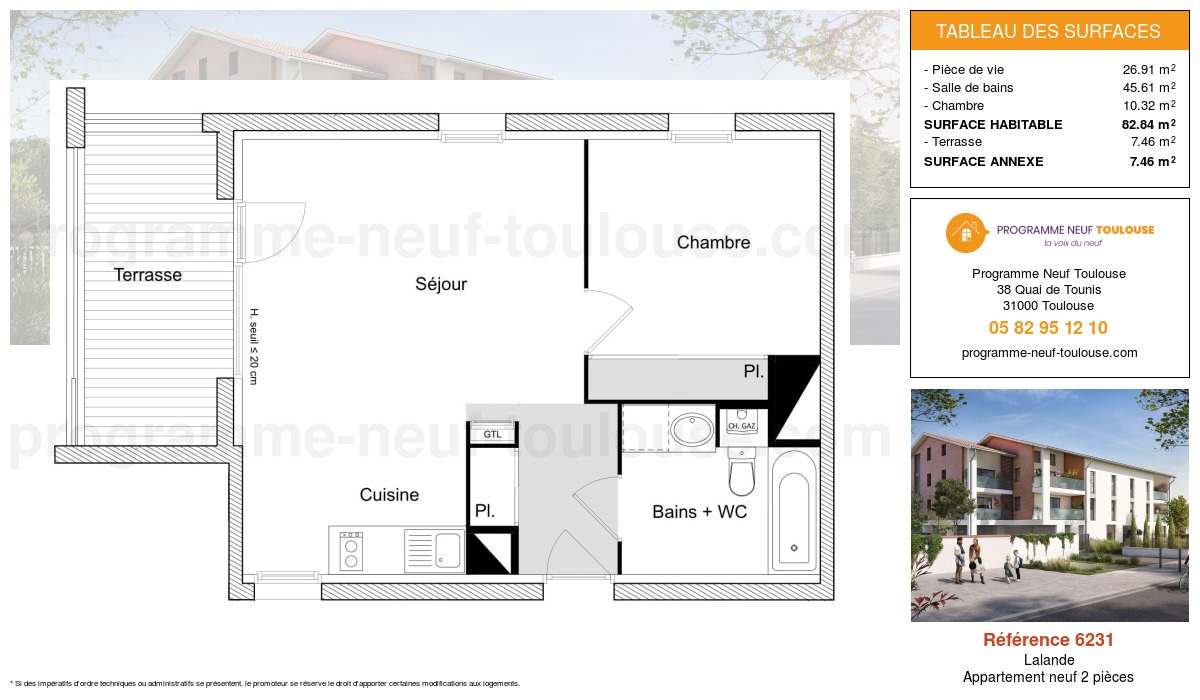 Plan pour un Appartement neuf de  42.84m² à
					Lalande