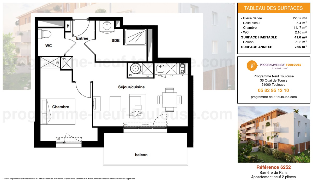 Plan pour un Appartement neuf de  41.6m² à
					Barrière de Paris