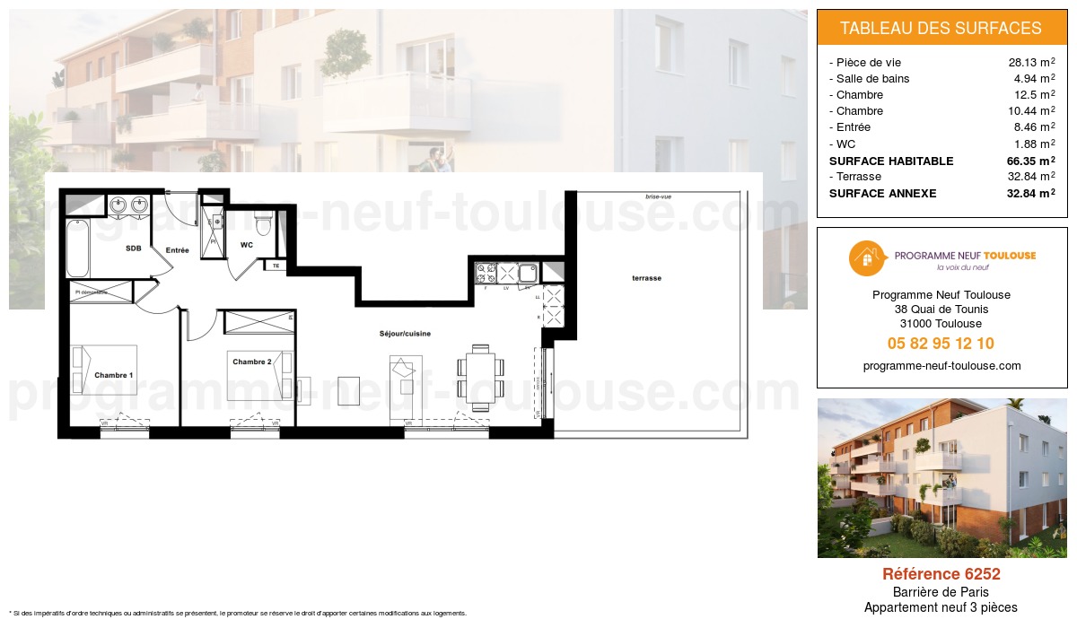 Plan pour un Appartement neuf de  66.35m² à
					Barrière de Paris