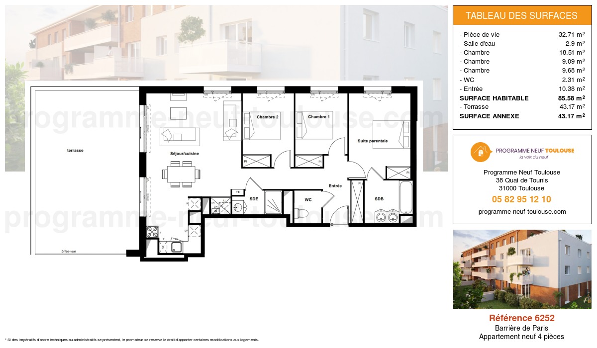 Plan pour un Appartement neuf de  85.58m² à
					Barrière de Paris