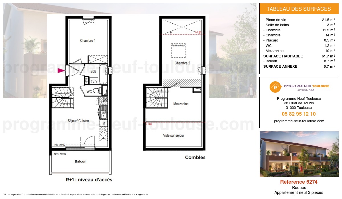 Plan pour un Appartement neuf de  61.7m² à
					Roques