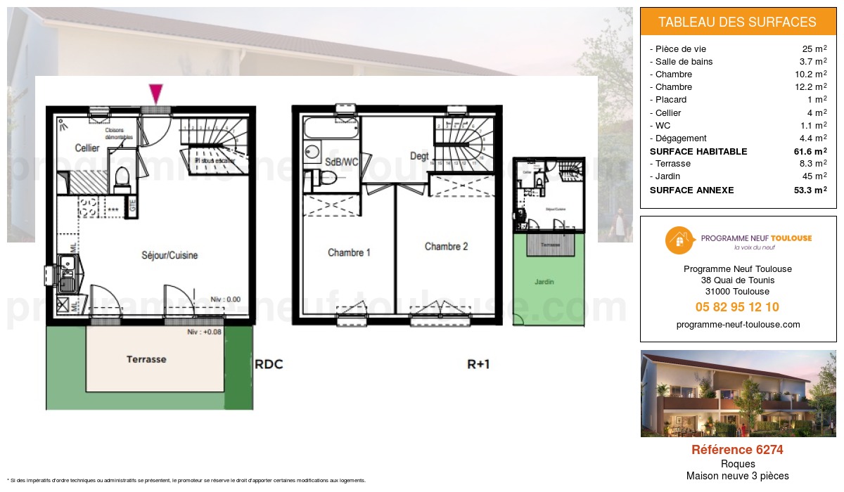 Plan pour un Maison neuve de  61.6m² à
					Roques