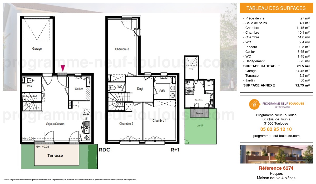 Plan pour un Maison neuve de  81.5m² à
					Roques