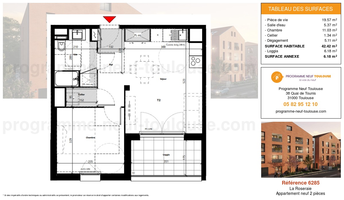 Plan pour un Appartement neuf de  42.42m² à
					La Roseraie