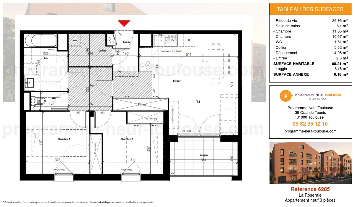 Plan pour un Appartement neuf de  68.21m² à
					La Roseraie