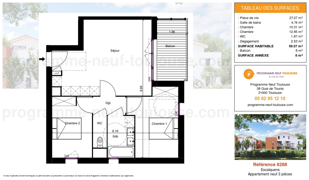Plan pour un Appartement neuf de  59.57m² à
					Escalquens