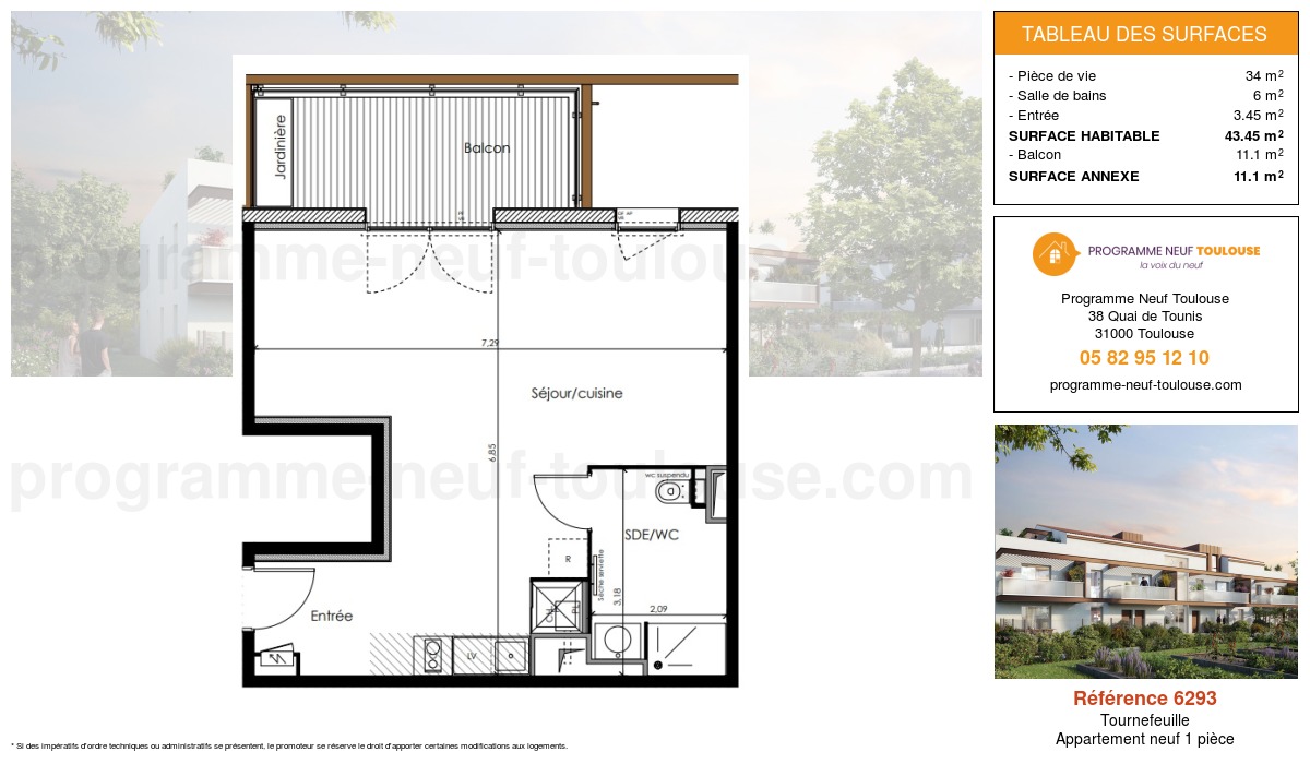 Plan pour un Appartement neuf de  43.45m² à
					Tournefeuille