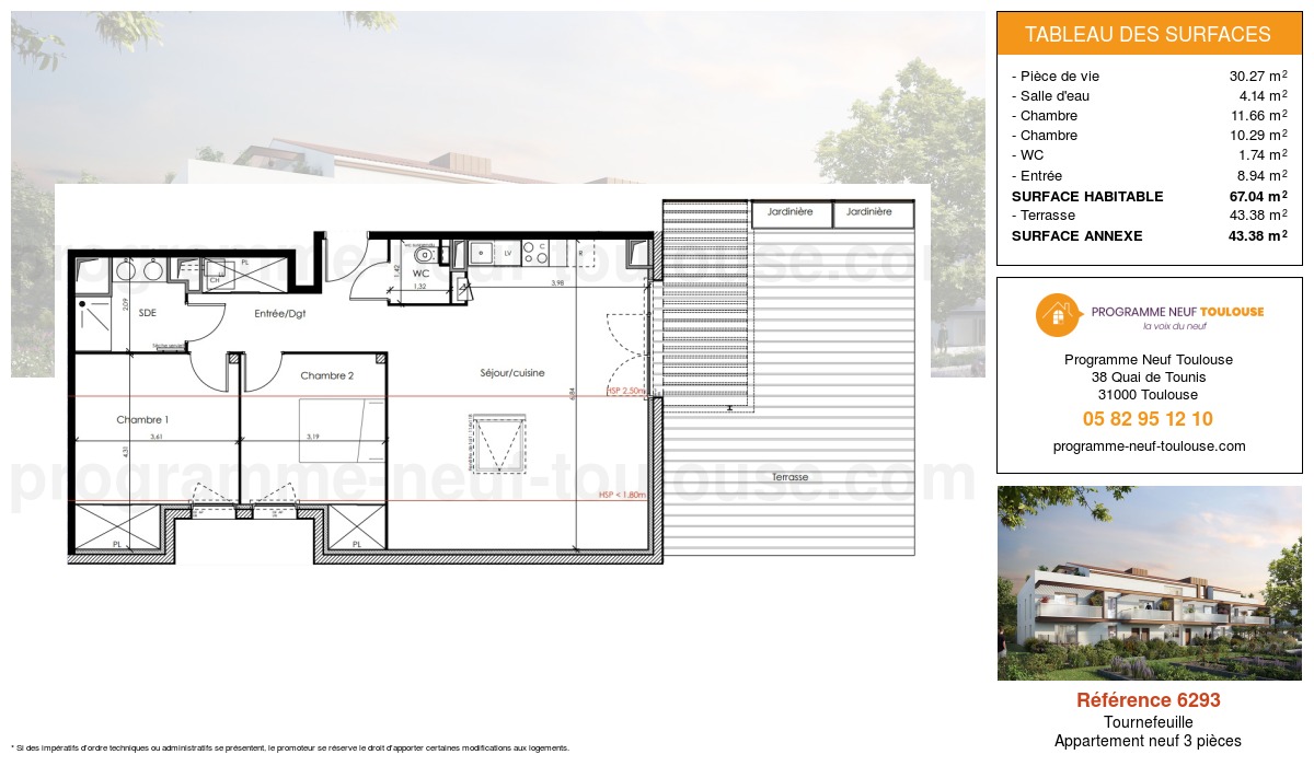 Plan pour un Appartement neuf de  67.04m² à
					Tournefeuille