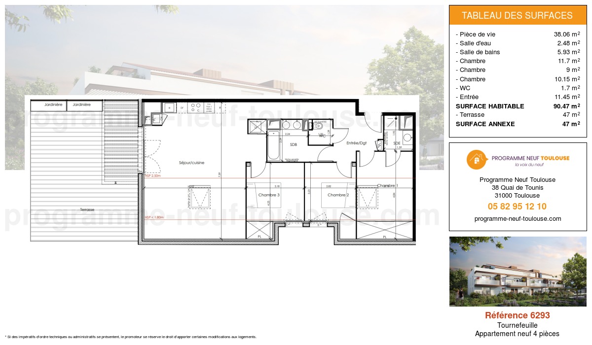 Plan pour un Appartement neuf de  90.44m² à
					Tournefeuille