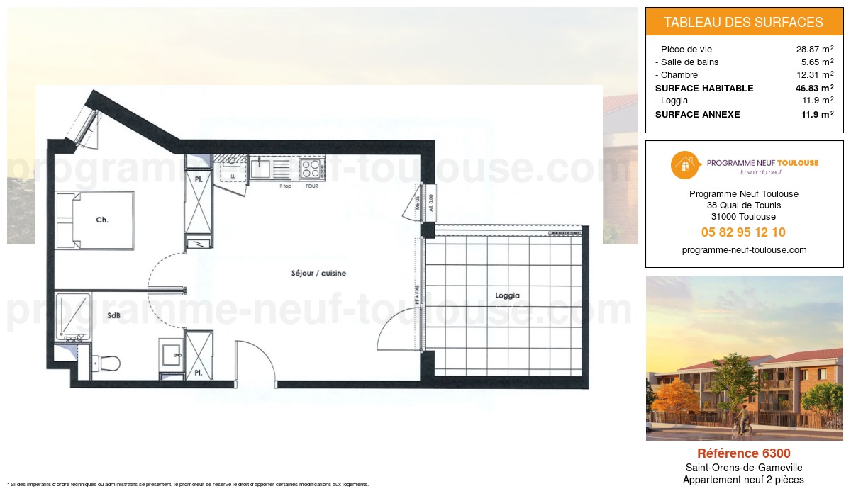Plan pour un Appartement neuf de  46.83m² à
					Saint-Orens-de-Gameville