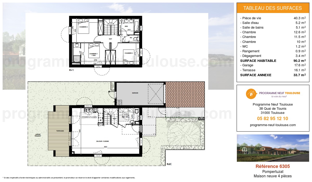 Plan pour un Maison neuve de  90.2m² à
					Pompertuzat