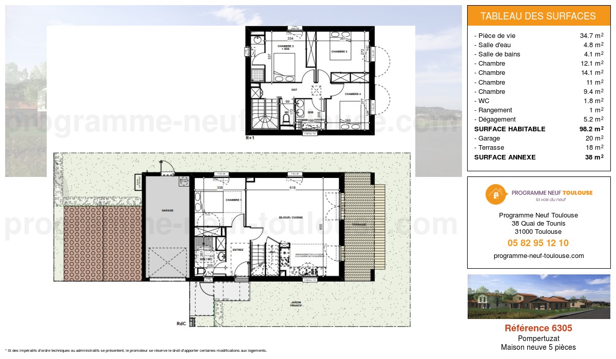 Plan pour un Maison neuve de  103.9m² à
					Pompertuzat